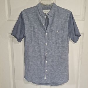 Modern Amusement Cotton Linen Short-Sleeve Button-Down Shirt - S - Gray Blue